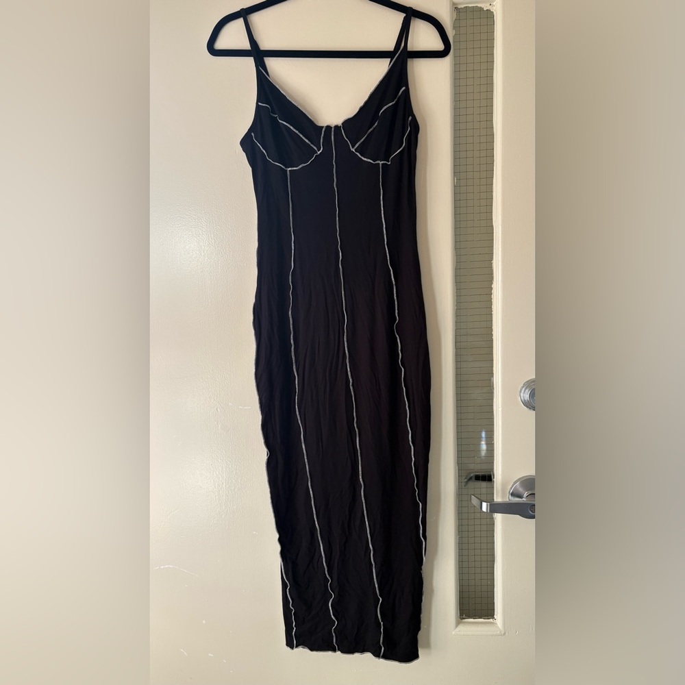 EUC SHEIN Black & White Bodycon Midi Dress with Spaghetti Straps